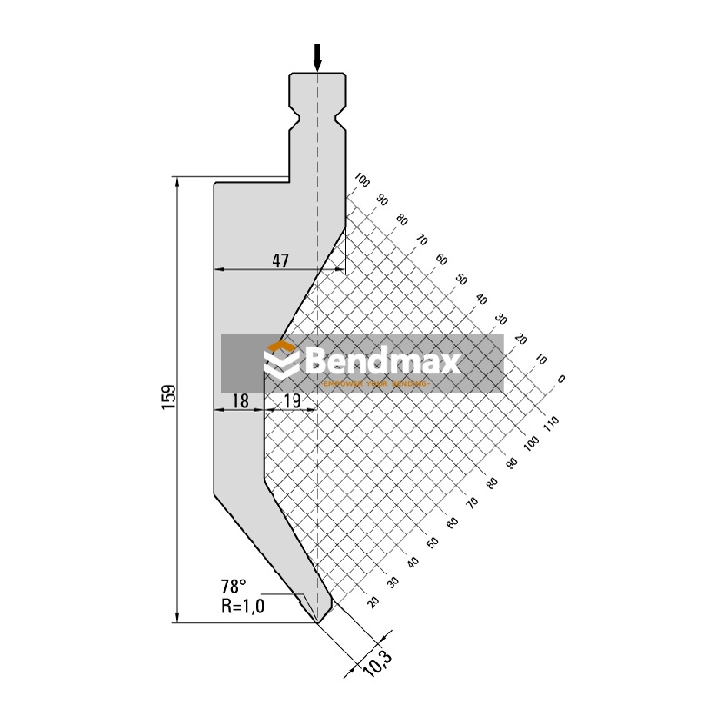 Side profile of gooseneck punch showing angled neck for flange clearance